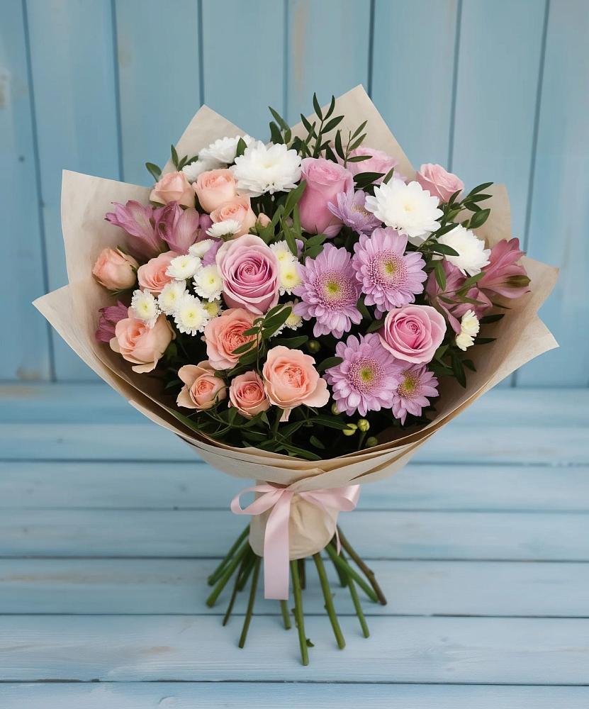 Букет цветов из: Хризантемы, Розы и Альстромерии в Татарино