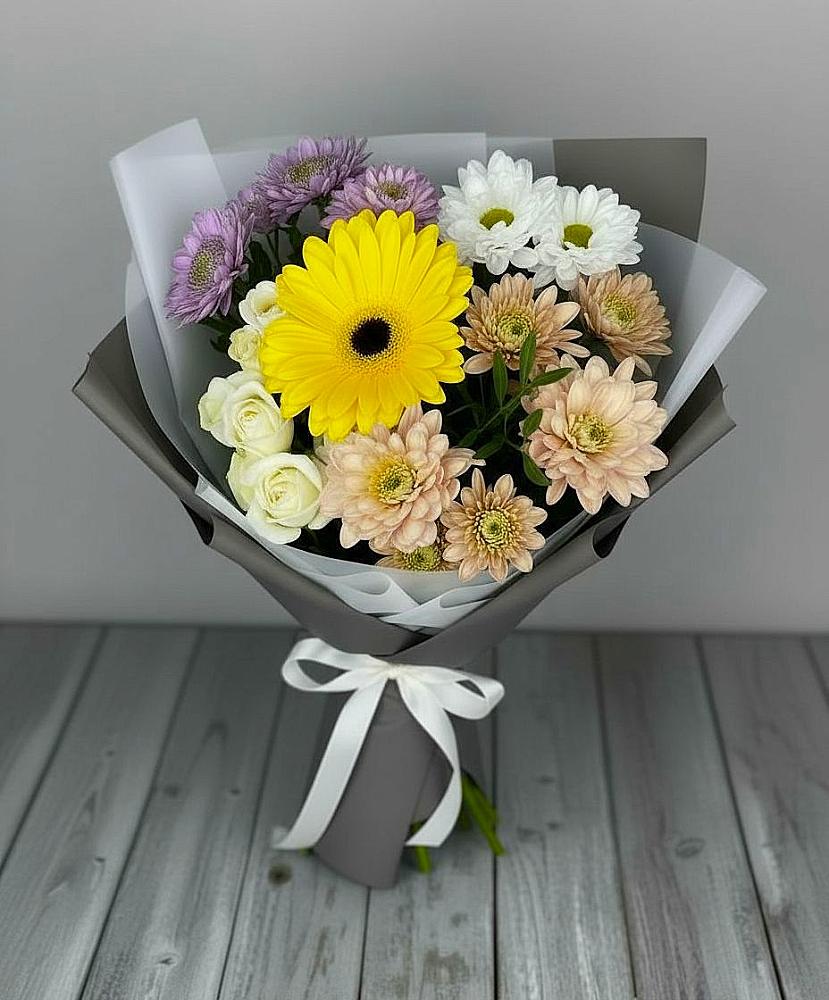 Букет цветов из: Розы, Герберы и Хризантемы в Татарино