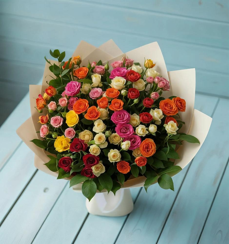 Букет Микс из разноцветных кустовых роз в Татарино