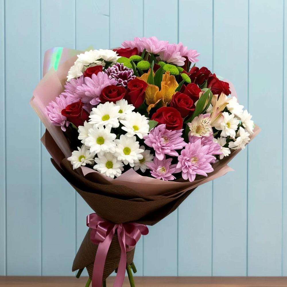 Букет цветов из: Розы, Хризантемы и Альстромерии в Татарино